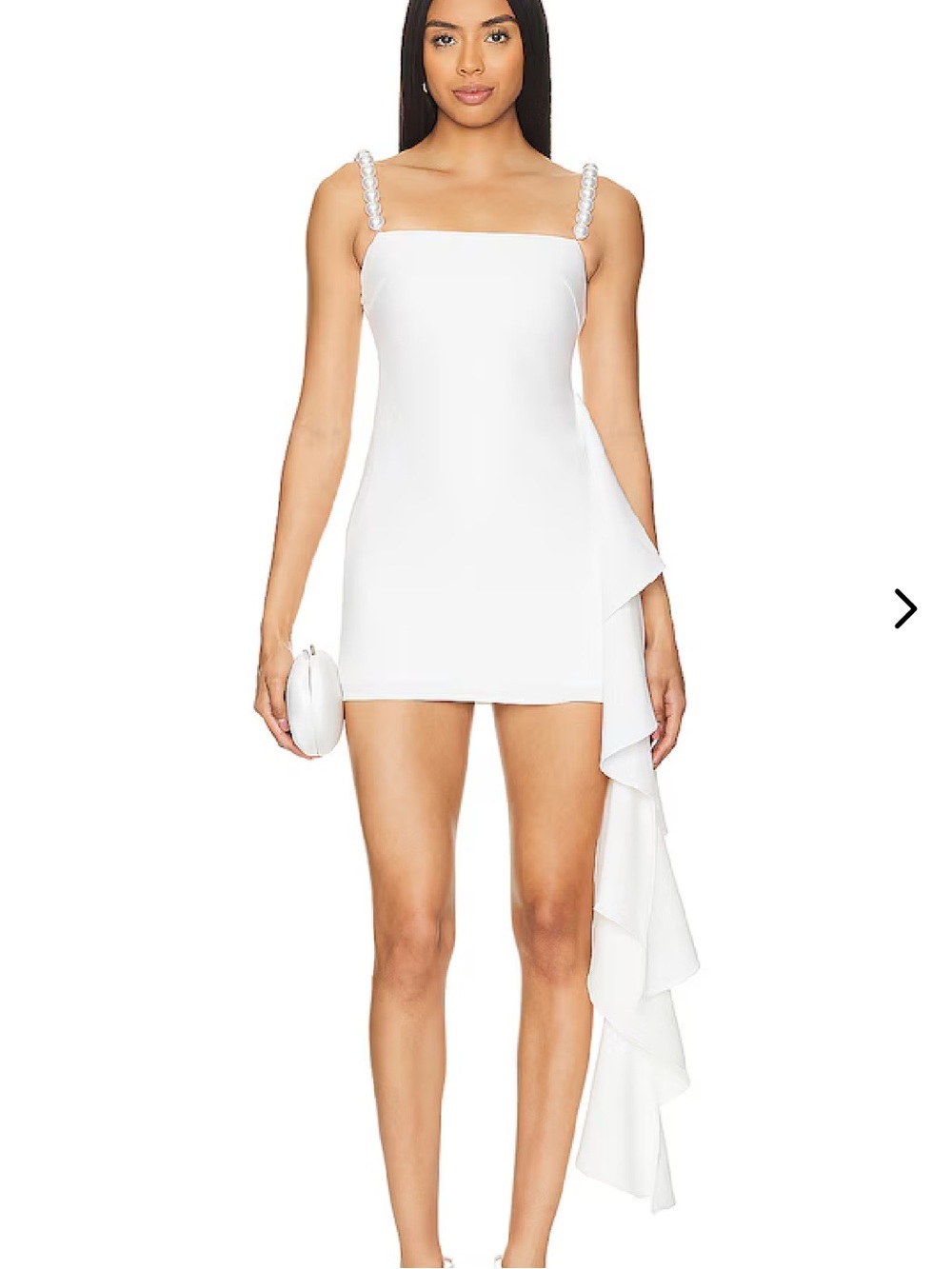 Lovers + Friends NIEVE MINI DRESS Cream Pearl Asymmetric Ruffle Revolve XXS